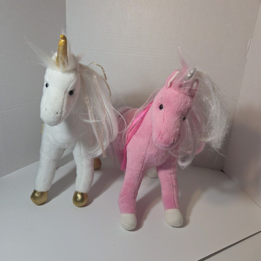 Douglas Cuddle White & Pink Unicorn Plush Stuffed Animal Gold Horn